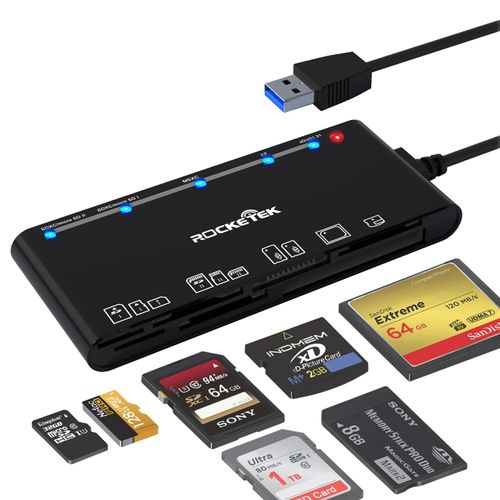 Lecteur de Carte USB 3.0, 7 en 1 Lecteur de Carte mémoire,USB 3.0 (5Gbps) Haute Vitesse CF/SD/TF/XD/MS/Micro SD Card Solt All in One Card Reader pour Windows XP/Vista/Mac OS/Linux,etc