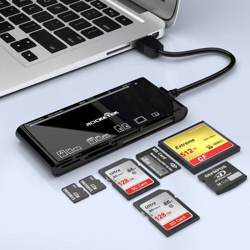 Lecteur de carte USB 3.0 7-en-1 SD/TF/CF/MS/XD/Micro SD - 5 Go/s - compatible avec Windows/Linux/Mac OS/Vista