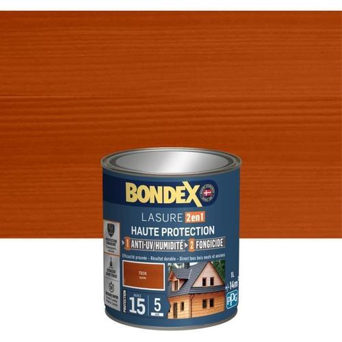 BONDEX - Lasure 2en1 Indice 15 / 5 ans - Teck - Satin - 1L