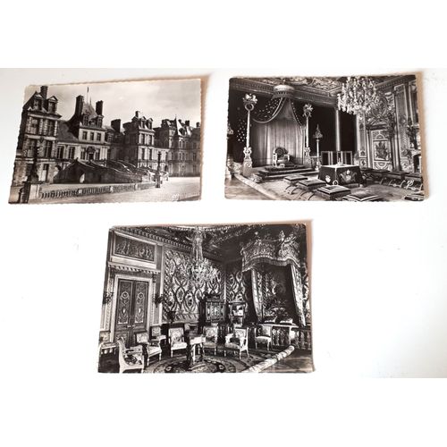 Trois Cartes Postales Du Château De Fontainebleau (Seine-Et-Marne) - L'escalier En Fer À Cheval + La Salle Du Trône + Appartements De Marie-Antoinette La Chambre - Modèles Anciens En Noir Et Blanc