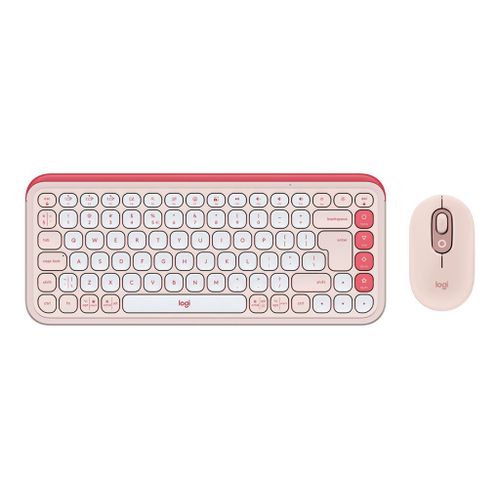 Logitech POP Icon Combo - Ensemble clavier et souris - sans fil - Bluetooth LE - QWERTY - International US - rose, blanc cassé