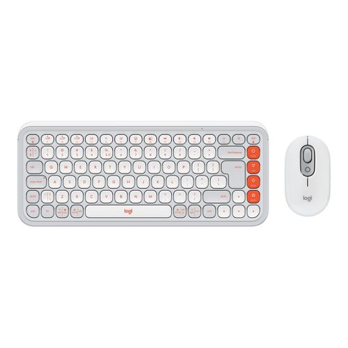 Logitech POP Icon Combo - Ensemble clavier et souris - sans fil - Bluetooth LE - QWERTY - International US - blanc cassé, orange