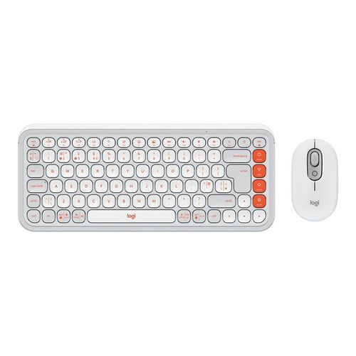 Logitech POP Icon Combo - Ensemble clavier et souris - sans fil - Bluetooth LE - QWERTY - R.-U. - blanc cassé, orange