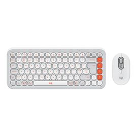 Logitech POP Icon Combo - Ensemble clavier et souris - sans fil - Bluetooth LE - QWERTY - R.-U. - blanc cassé, orange