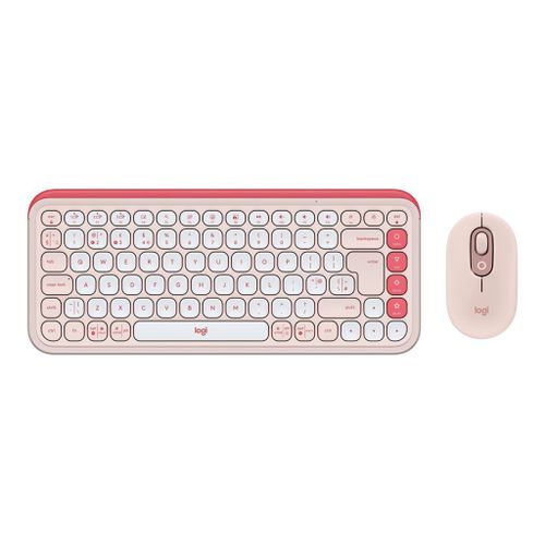 Logitech POP Icon Combo - Ensemble clavier et souris - sans fil - Bluetooth LE - QWERTY - R.-U. - rose, blanc cassé