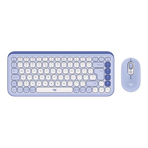 Logitech POP Icon Combo - Ensemble clavier et souris - sans fil - Bluetooth LE - QWERTY - International US - lilas, blanc cassé