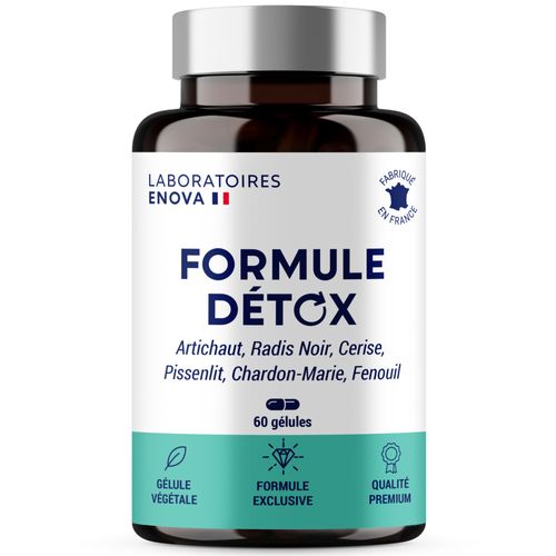 Formule Detox | Complexe De Plantes : Artichaut Radis Noir Queue De Cerises Pissenlit Chardon Marie | Detoxifiant Foie Et Intestin | Detox Colon Et Draineur Foie | 60 Gélules | Fabriqué En France 