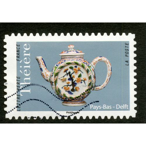 Timbre Oblitéré Théière, Pays-Bas, Delft, Lettre Verte, France, La Poste