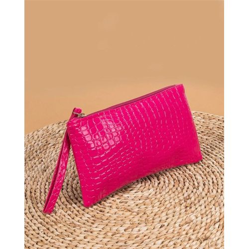 Pochette rose effet crocodile