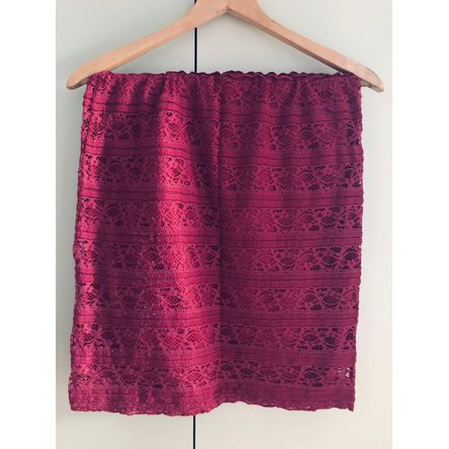 Jupe En Dentelle Framboise Doublée Taille Élastiquée 38/40 Longueur 53cm Environ