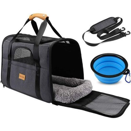 Morpilot Pet Carrier Bag, Sac De Transport Portable Pour Chat Ouverture Par Le Haut, Tapis Amovible Et Filet Respirant, Sac De Transport Pliable Pour Chiens Et Chats, Avec Bandoulière Et Bol Pour Anim