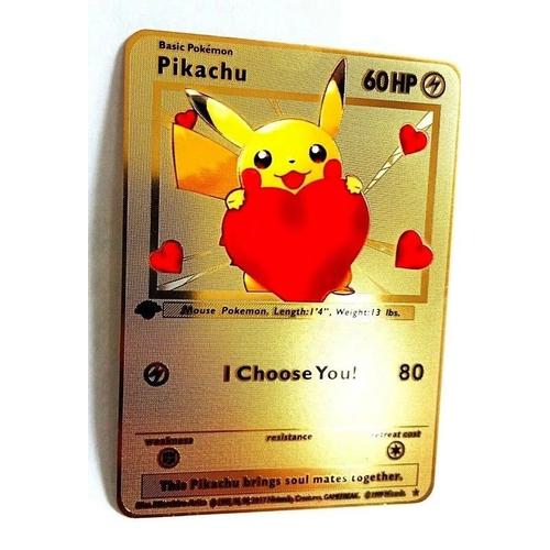 Carte Pokémon Pikachu Je Te Choisis En Métal Doré Gold