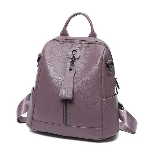 violet - Sacs à dos en cuir véritable souple pour femmes, de bonne qualité, à la mode, quotidien, décontracté, de voyage, cartable, pour dames, 100%