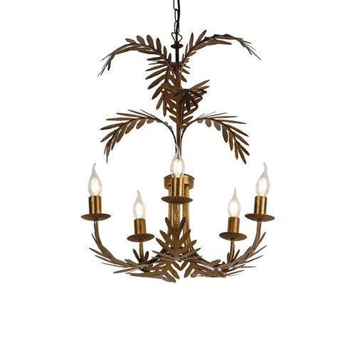 Qazqa Rustique Suspension / Lustre / Chandelier / Luminaire / Lumiere / Éclairage Vintage Doré À 5 Lumières - Botanica Acier Doré/Laiton Bio / Intérieur / Salon / Cuisine E14 Max. 5 X 40...