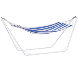 Hamac Crème Et Bleu 200x80cm 100% Coton Avec Cadre En Métal