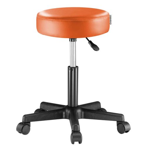 Tabouret À Roulettes Orange Pivotable 360° Hauteur Réglable
