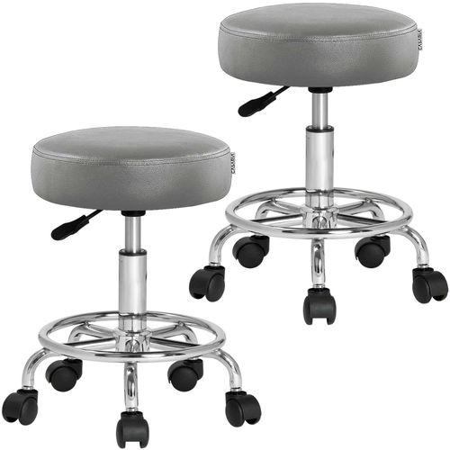 2x Tabouret Gris  À Roulettes 56cm Rembourré Et Réglable