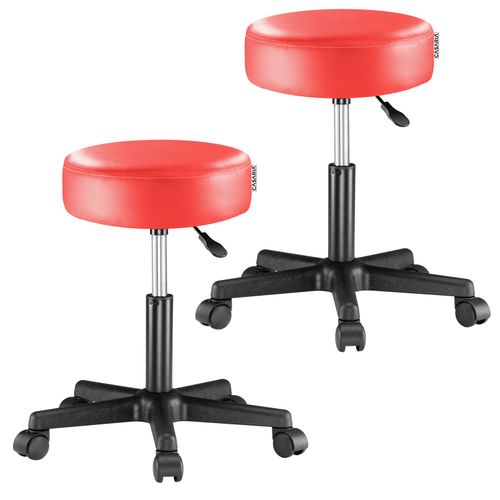 2x Tabouret À Roulettes Rouge 56cm Rembourré Et Réglable