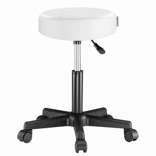 Tabouret Blanc À Roulettes 56cm Rembourré Et Réglable