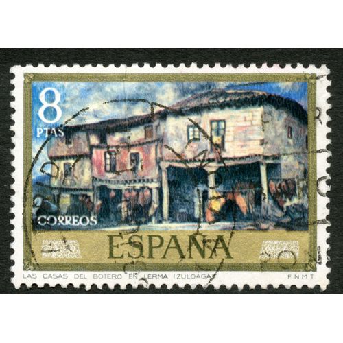 Timbre Oblitéré Espana, Las Casas Del Botero En Lerma, Zuloaga, Correos, 5 Ptas