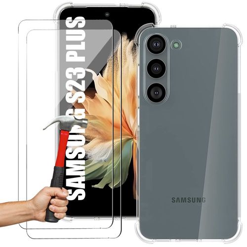 Coque Pour Samsung Galaxy S23+ (S23 Plus) Et 2 Verres Trempés, Pack Protection 4 Coins Renforcés Silicone - E.F.Connection