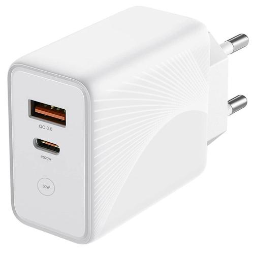 Chargeur Secteur 30w 2-Port Pd 20w+Qc 3.0 Motif Lacis Pour Samsung A40 A41 A42 A50 A51 A70 A80 - E.F.Connection