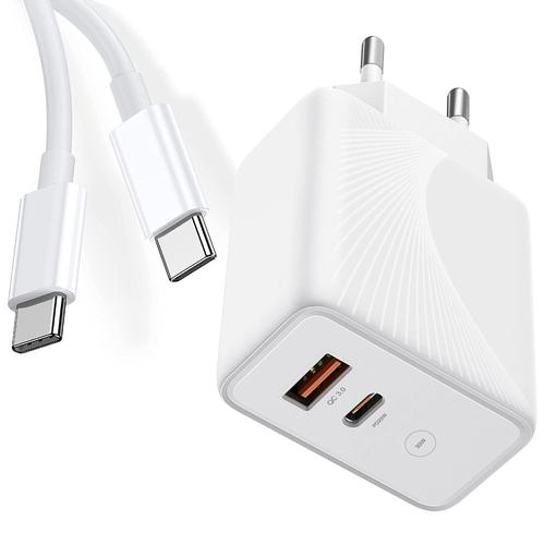 Chargeur 30w Double Port Pd 20w+Qc 3.0 Motif Rayons Avec Câble Usb-C Pour Samsung Note 20 Ultra Note 10+ - Blanc - E.F.Connection