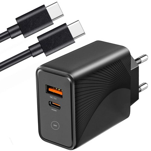 Chargeur 30w 2 Ports - Pd20w+Qc3.0 Avec Câble Usb-C Pour Redmi Note 12 Pro+ / Note 12 Pro / Note 12 - Noir - E.F.Connection