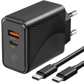 Chargeur Secteur Rapide 30W 2-Port avec Câble USB-C 1M pour Google Pixel 7  / 7 Pro / 6 / 6 Pro / 6A - Noir - E.F.Connection