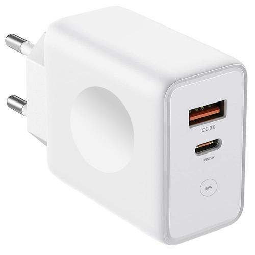 Chargeur Rapide 30w 2 Ports Pd 20w + Qc 3.0 Blanc Pour Samsung S23 Ultra S23+ S22 Ultra S22  E.F.Connection