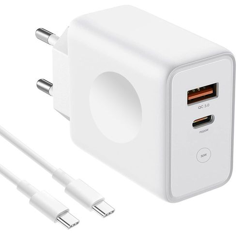 Chargeur Rapide 30w 2 Ports Pd 20w+Qc 3.0 Avec Câble Pour Samsung M13 M23 5g M32 M33 5g M52 5g - Blanc - E.F.Connection