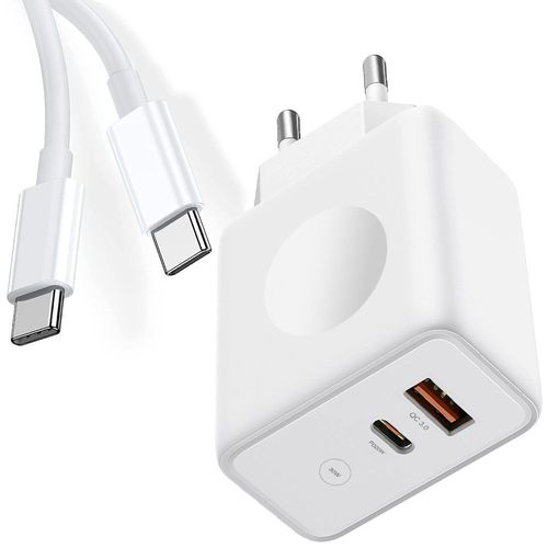 Chargeur 30w 2-Port Avec Câble Usb-C Vers Usb-C Pour Samsung A34 A54 A32 4g/5g A31 A30 - Blanc - E.F.Connection