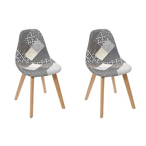 Lot De 2 Chaises Repas 57,8x47x86,5 Cm En Tissu Patchwork Gris Et Blanc