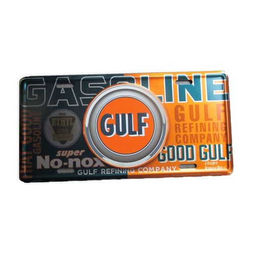 Plaque D'immatriculation Gulf Orange Noire Tole Metal Huile Oil Gasoline