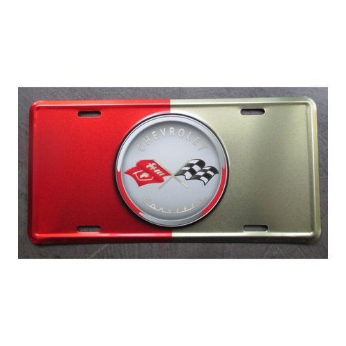Plaque D'immatriculation Corvette Rouge Et Grise Tole Metal