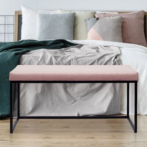 Banc 100x38x48 Cm En Velours Rose Clair Et Métal