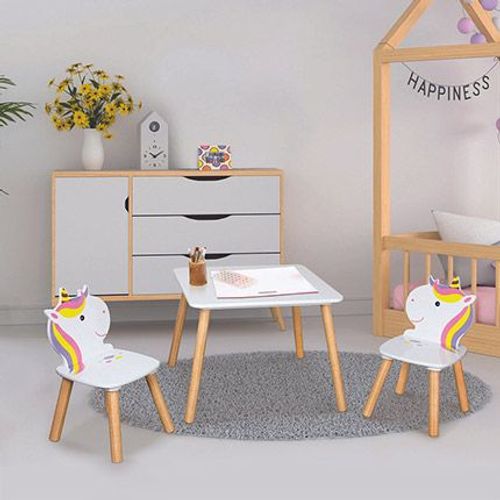 Ensemble Table Et Chaises Enfant Décor Licorne En Bois
