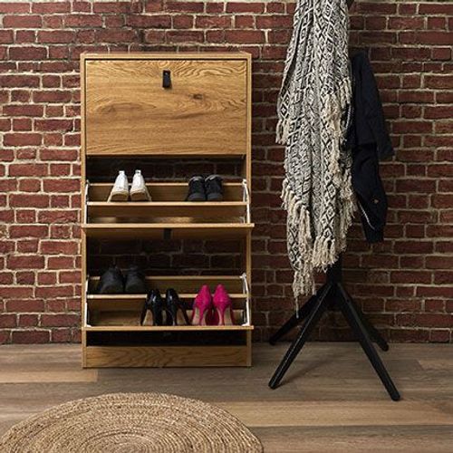 Meuble À Chaussures 3 Portes 63x24x117 Cm Naturel - Micky