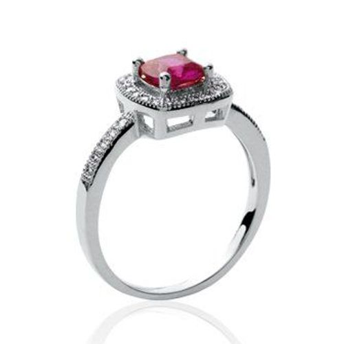 Bague Solitaire Femme - Argent 925 Massif Rhodié - Zircon Rose Carré 4 Griffes