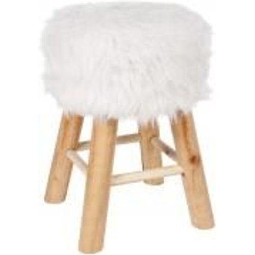 Tabouret Bas Blanc Effet Fourrure Pieds En Bois