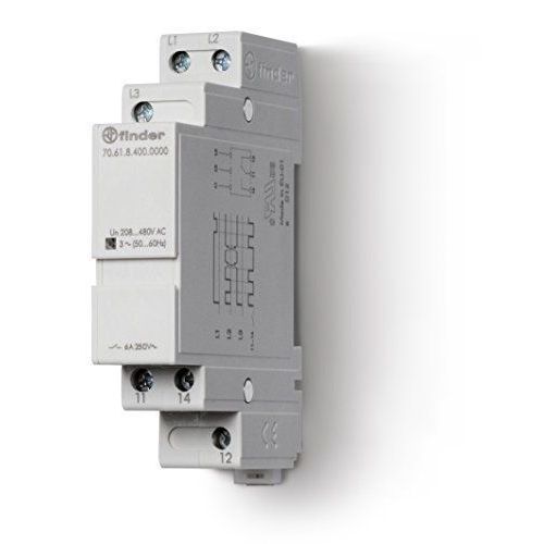 Finder 706184000000PAS Relais de contrôle d'ordre/perte de phase triphasé modulaire 1RT 6 A 208/480 Vac
