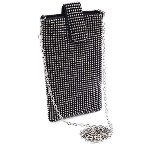 Sacs à main de soirée Pochettes pour femmes Petit sac à bandoulière en maille  métallique Portefeuille pour téléphone portable, noir