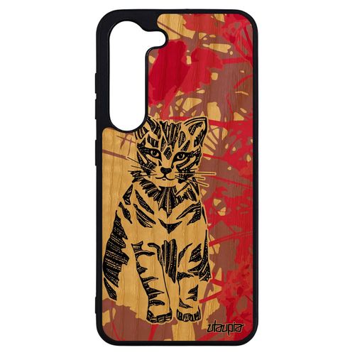Coque Samsung Galaxy S23+ Plus Bois Silicone Chat Animal Souple Tribal Azteque Rose Nature Petit Ethnique Dessin Telephone Chaton De