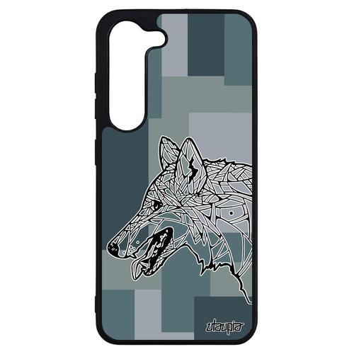 Coque S23+ Plus Silicone Loup Tpu Gris Chien Case Azteque Tribal Animal Graphique Alpha Hiver Cube Portable Dessin De Samsung Galaxy