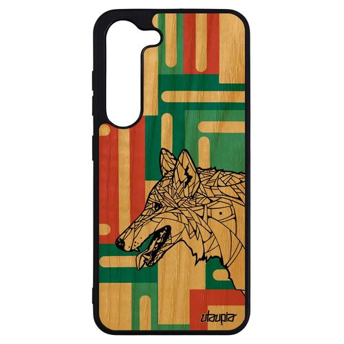 Coque Silicone Galaxy S23+ Plus Bois Loup Carré De Protection Animaux Dessin Geometrique Chien Solitaire Vert Tribal Azteque Samsung