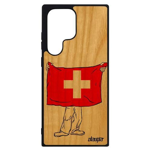 Coque Silicone S23 Ultra En Bois Drapeau Suisse Noir Foot Switzerland Euro Coupe D'europe Football Jo Made In France Samsung Galaxy