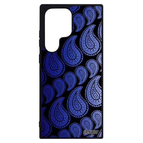 Coque Motif Cachemire Samsung S23 Ultra Silicone Cadeau D'anniversaire Indienne Indien Dessin Bleu Noir Graphique Coloré 4g Galaxy