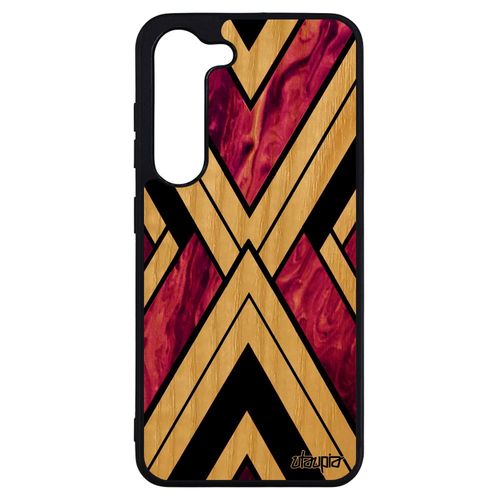 Coque Silicone Samsung Galaxy S23+ Plus En Bois Et Marbre Pierre Etui Smartphone Design Triangle Texture Rose Coloré Motif Housse