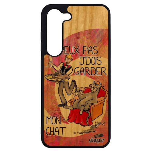 Coque Silicone Pour Samsung Galaxy S23+ Plus En Bois J'peux Pas J'dois Garder Mon Chat Humour Rose Cartoon Smartphone Made In France