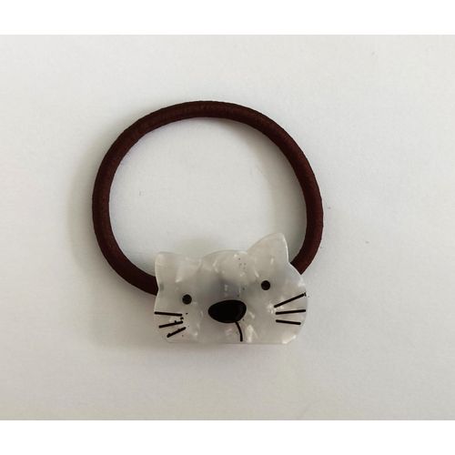 Elastique Marron A Tete De Chat Blanc Irise.